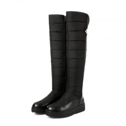 Down Cloth Thick Fur Snow Boots Belt Buckle Over-the-Knee Boots