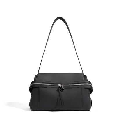 Elegant genuine leather shoulder bag in Kelly style