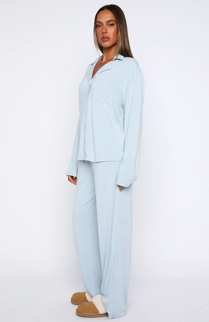 Women Modal Lapel Collar Long Sleeve Sleepwear Set