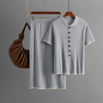 Skirt Set with Polo Collar Two-Piece Suit