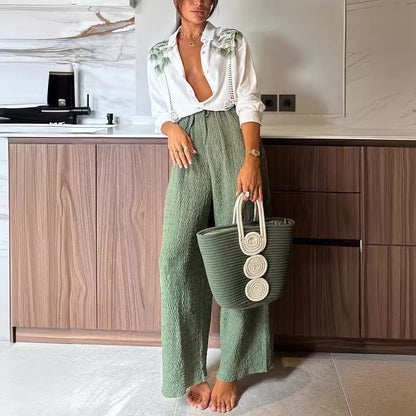 Spring and Autumn New Printed Long Sleeve Single Breasted Long Pants Set INS Casual Loose Two-piece Set