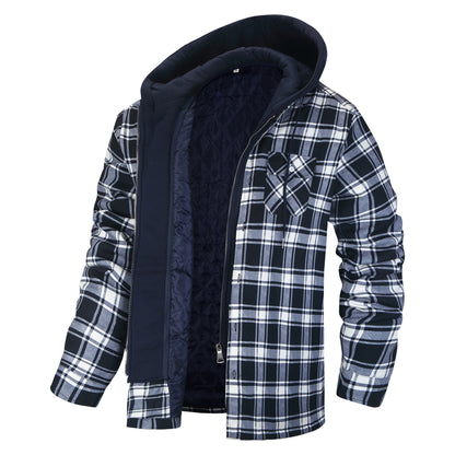 Autumn and Winter Cotton Outwear Plaid Long-Sleeved Loose Hooded Jacket