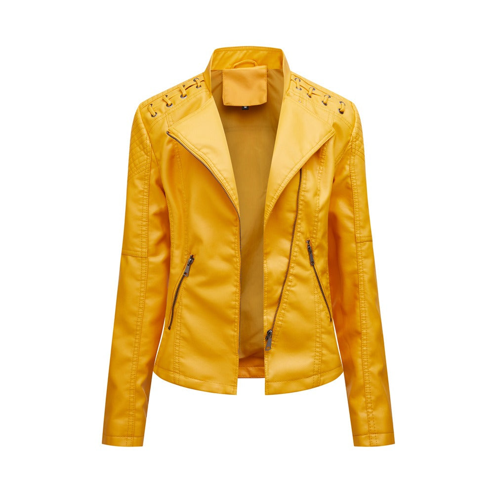 PU-leren korte slim fit damesjack met ritssluiting
