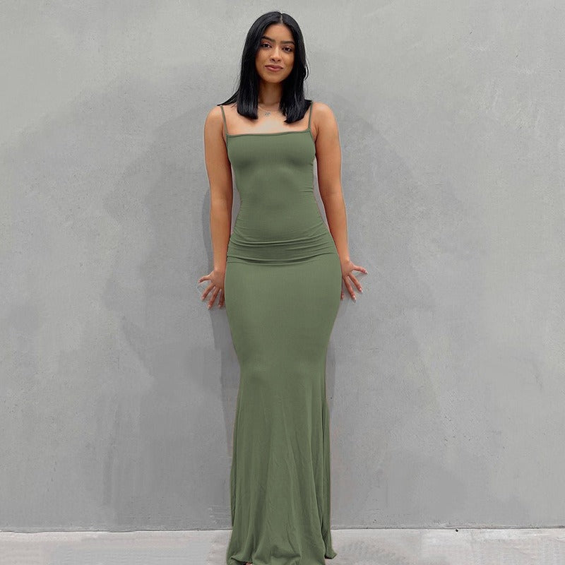 Spaghetti Strap Dress Satin Designer Sleeveless Skims Long Birthday Dresses Bodycon Elegant Evening Party Dress