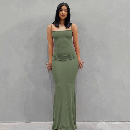 Spaghetti Strap Dress Satin Designer Sleeveless Skims Long Birthday Dresses Bodycon Elegant Evening Party Dress