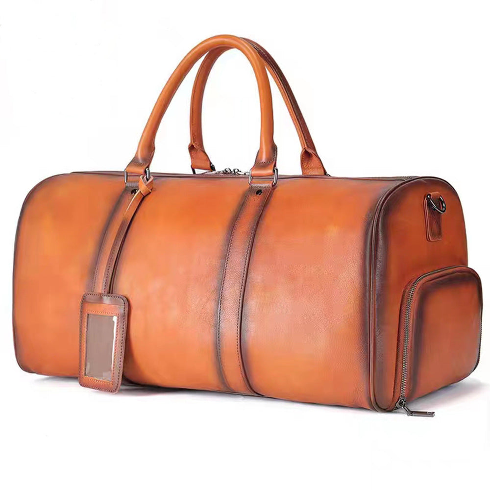 Men's Leather Travel Bag Large Capacity Cowhide Duffle Bag