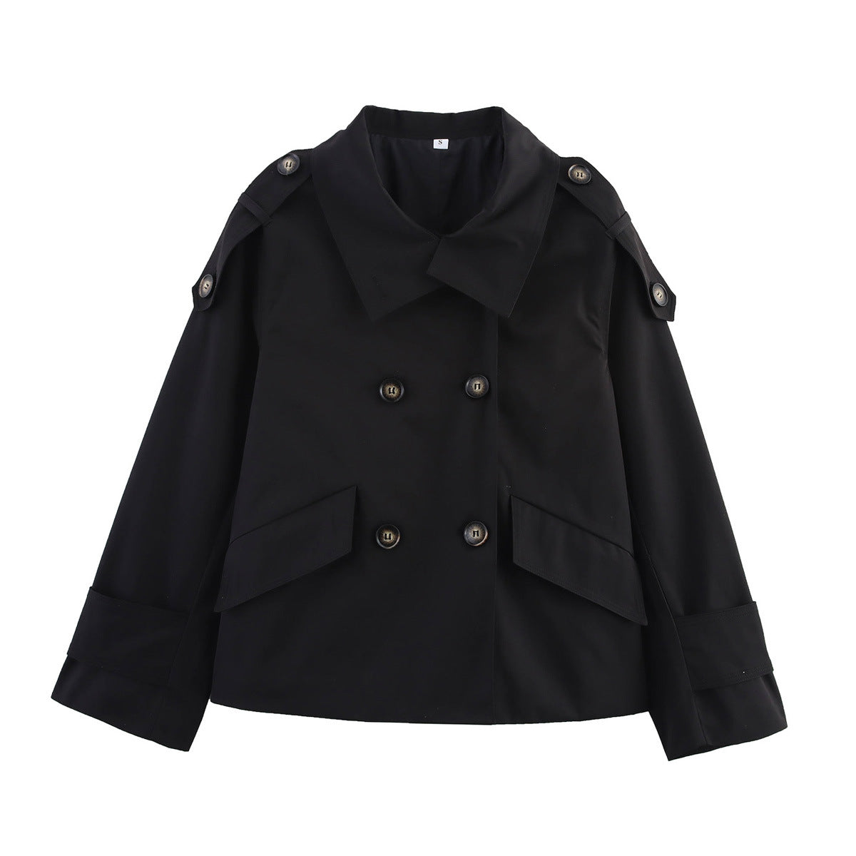 Elegant Stand Collar Double-Breasted Waist-Tied Short Coat for Women