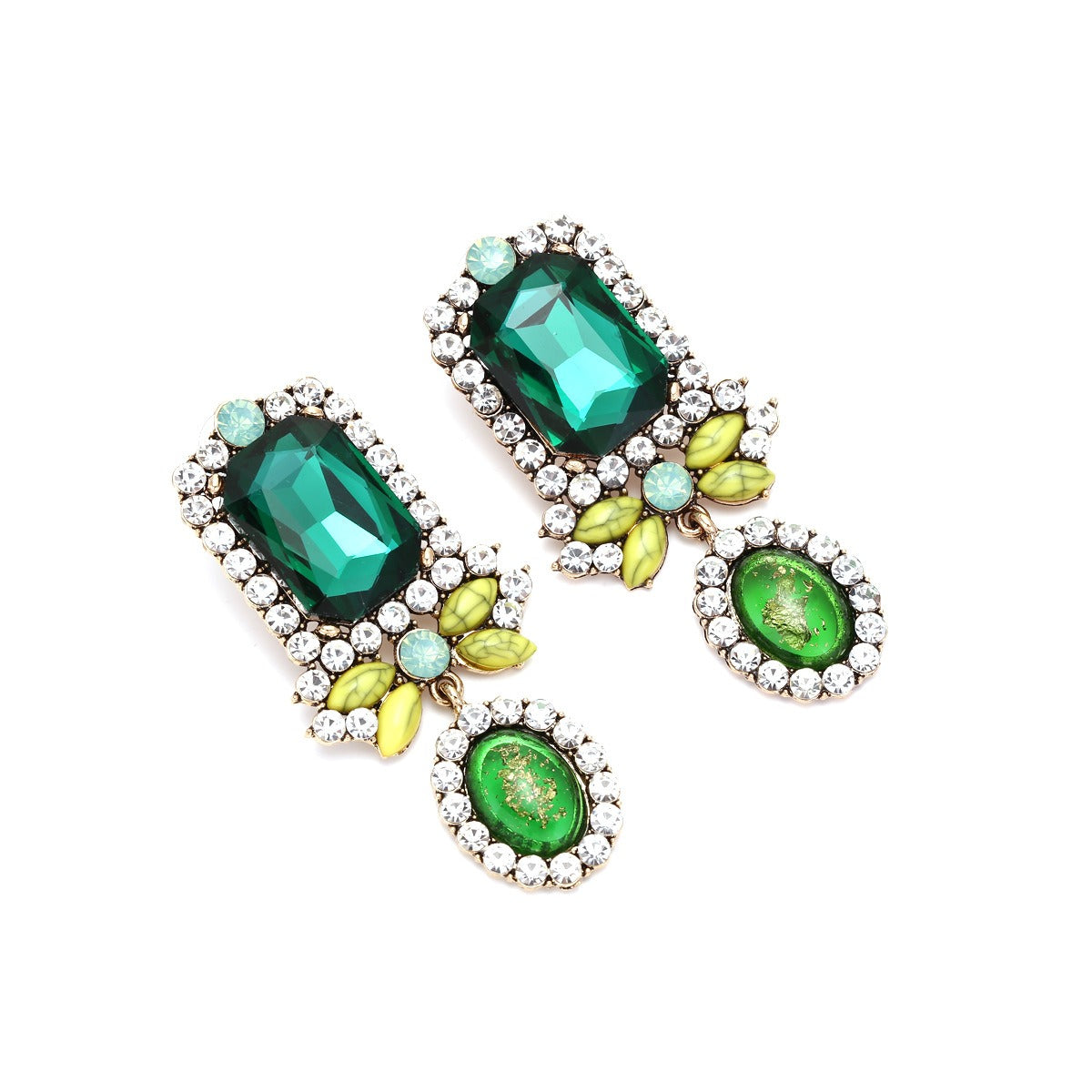 Alloy diamond earrings with personalized geometric shapes and colored diamond earrings