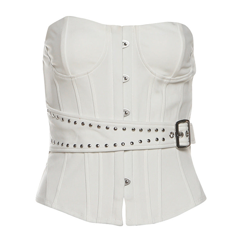 Sexy chic sleeveless tube top with a backless design, solid-color waist-cinching slim-fit women?s top