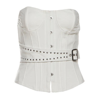 Sexy chic sleeveless tube top with a backless design, solid-color waist-cinching slim-fit women?s top