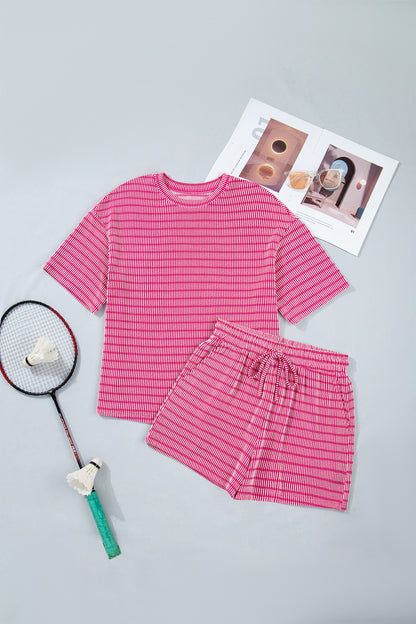 T-shirt met opstaande ribbels los model en shorts met trekkoord in de taille 2-delige set