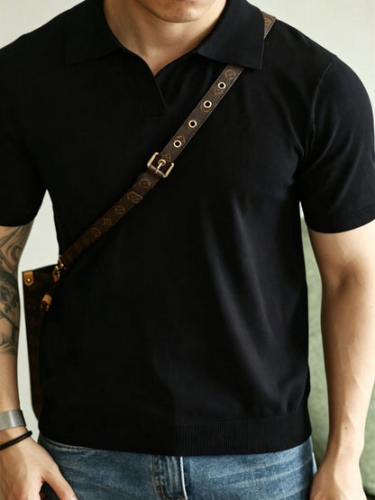 Knitted Polo Shirt Men's Short Sleeve