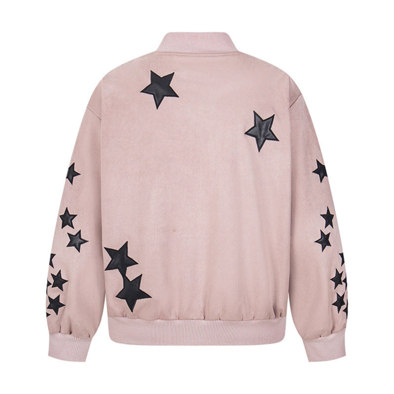 Losse casual baseballjack met geborduurde sterren unisex