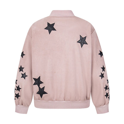 Losse casual baseballjack met geborduurde sterren unisex