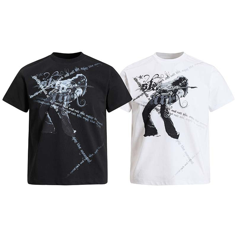 T-shirt met korte mouwen en letterprint bedrukt met de tekst "Rockgitarist"