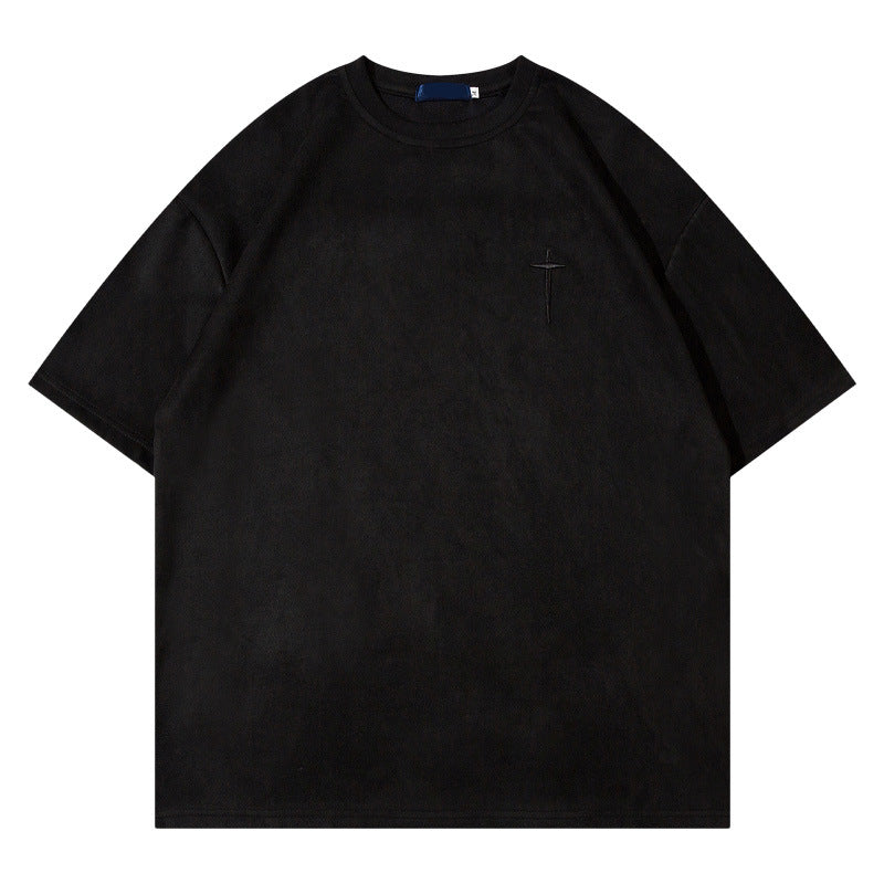 Basic Suede Solid Color Short Sleeve T-Shirt Summer Loose