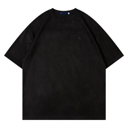 Basic Suede Solid Color Short Sleeve T-Shirt Summer Loose