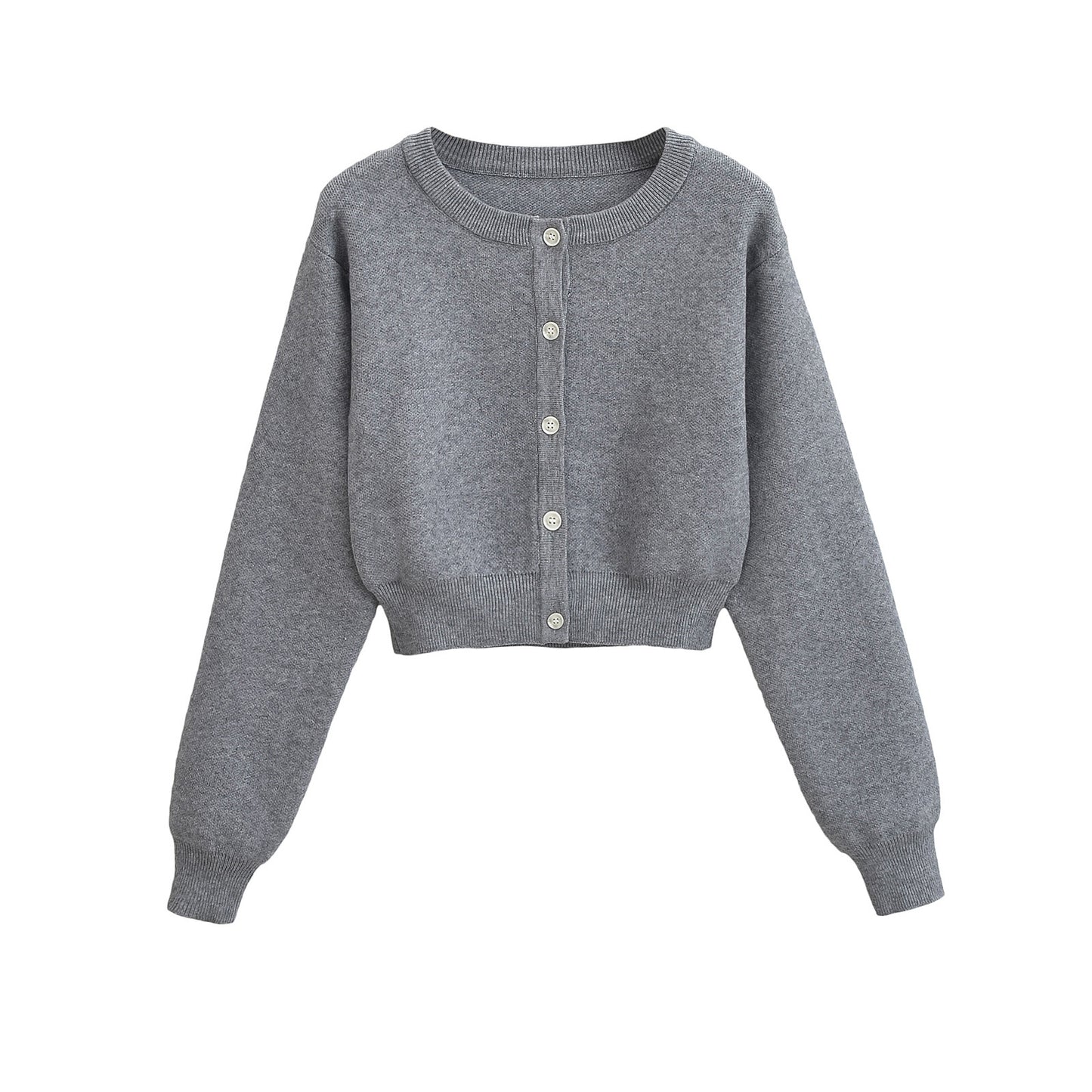Korte vest met ronde hals lange mouwen en knopen