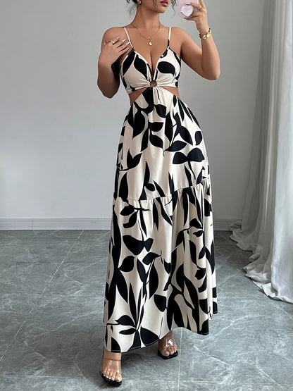 Floral Print Backless Maxi Dress