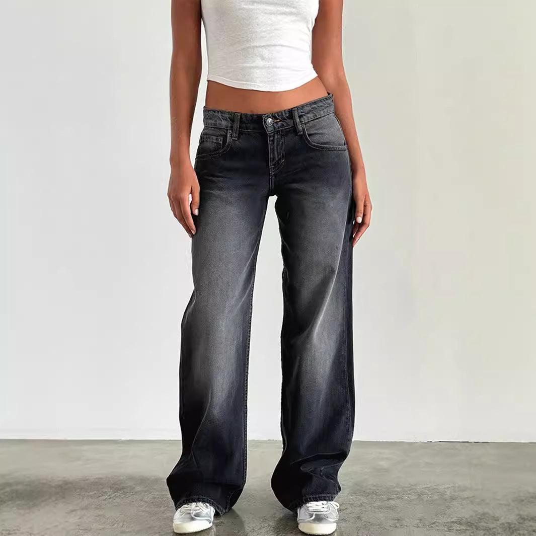 Damesjeans met hoge taille en rechte pijpen