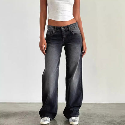 Damesjeans met hoge taille en rechte pijpen