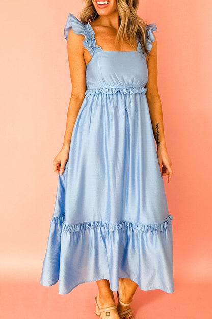 Effen mouwloos maxi-jurk met ruches en hoge taille