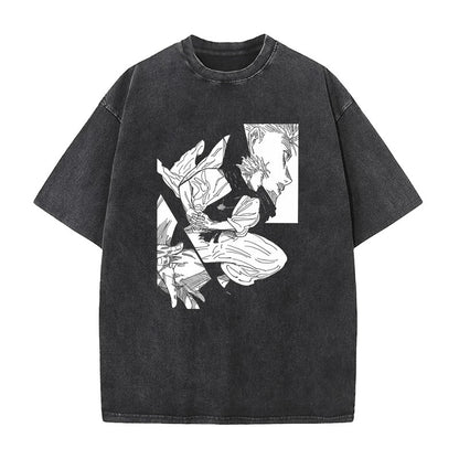 Summer AnimePrinted T-Shirt Cotton Washed Vintage Short Sleeve