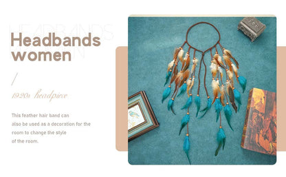 Boheemse lange tweekleurige veren haarband