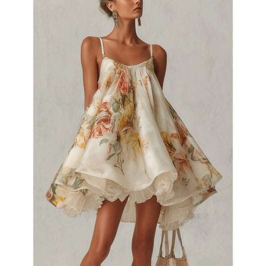 Onregelmatige feestjurk met bloemenprint voor dames