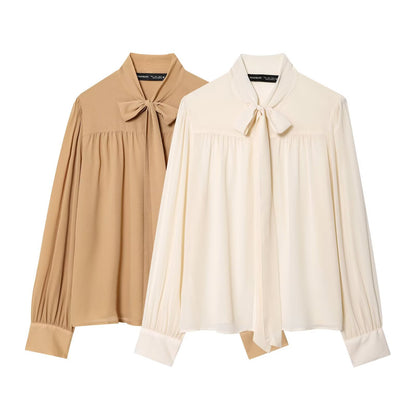 Bow collar chiffon top
