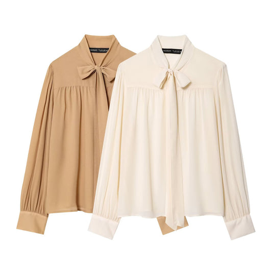Bow collar chiffon top