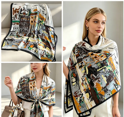 Women's Lijin Satin Scarf Floral Print Shawl