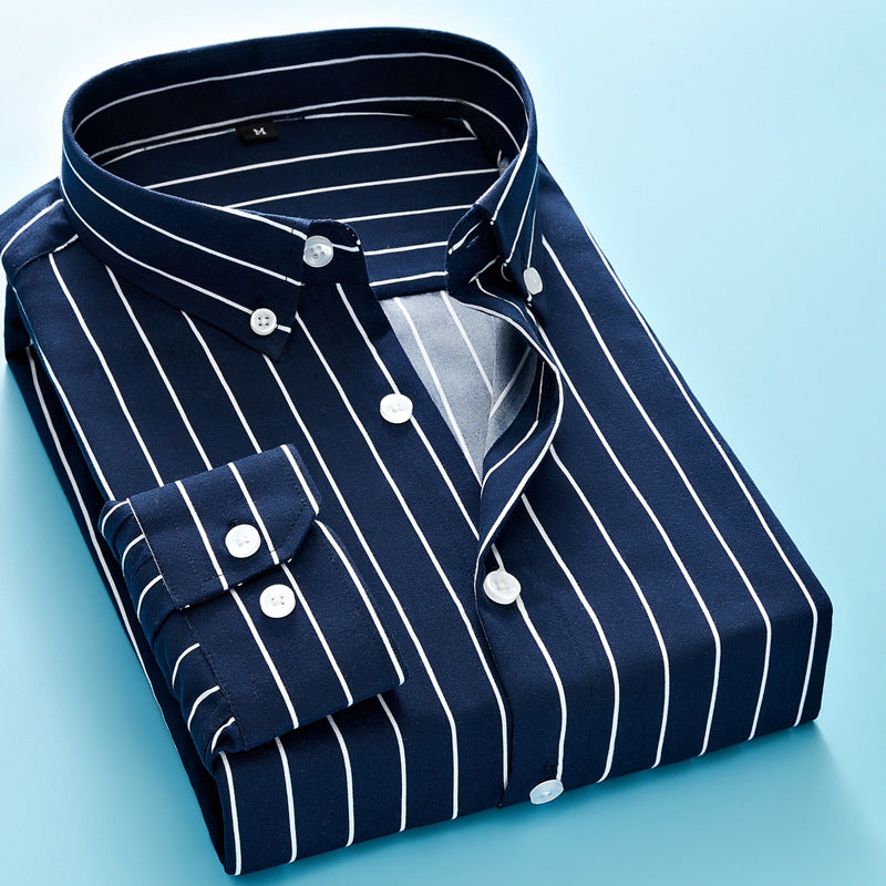 Men's Striped Long-Sleeve Shirt Trendy Versatile Top
