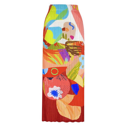 Geplooide designerrok met print en hoge taille
