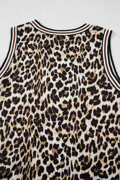 Mouwloze maxi-jurk met luipaardprint en zijsplit