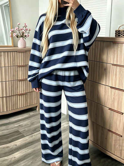Women's Striped Tracksuit Two-Piece Set Long Sleeve Casual Pants Suit