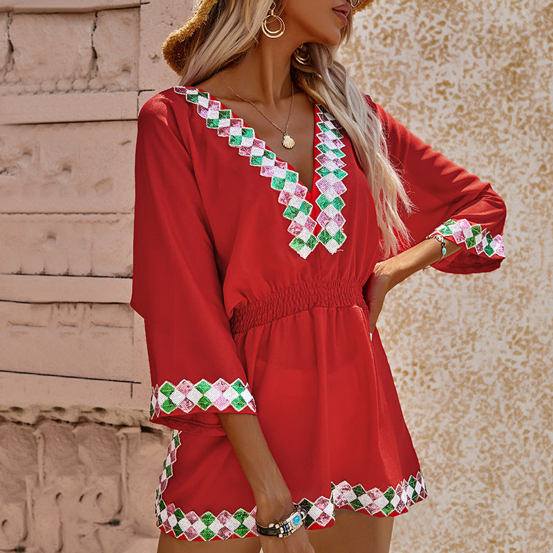Lady's sequined sun protection beach dress