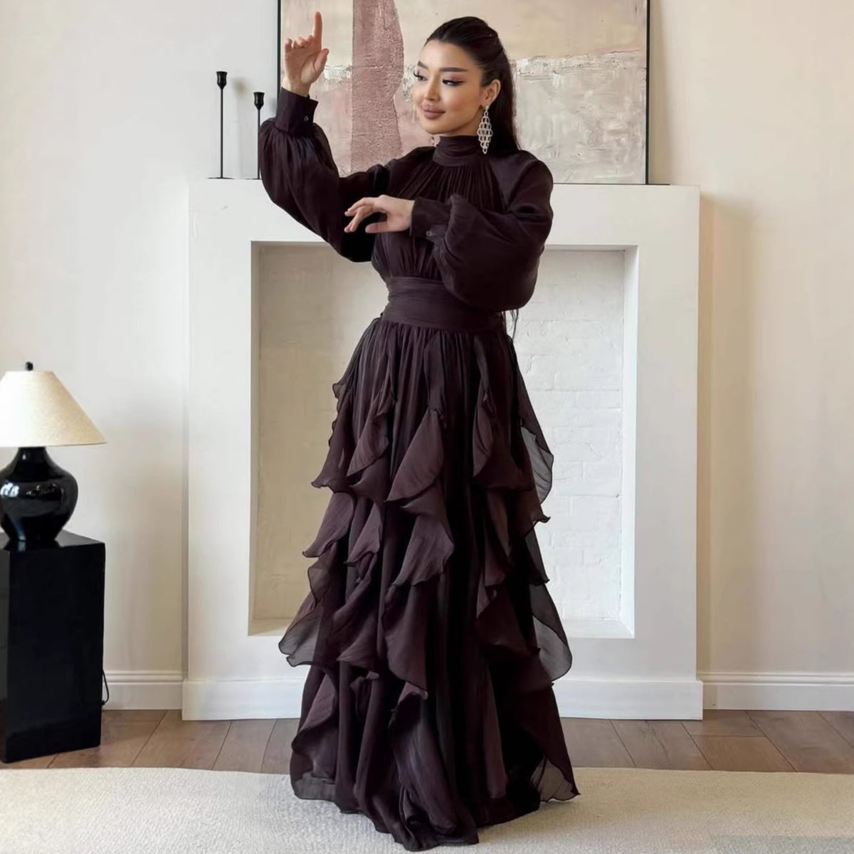 Elegant Ruffle Pleated Dress