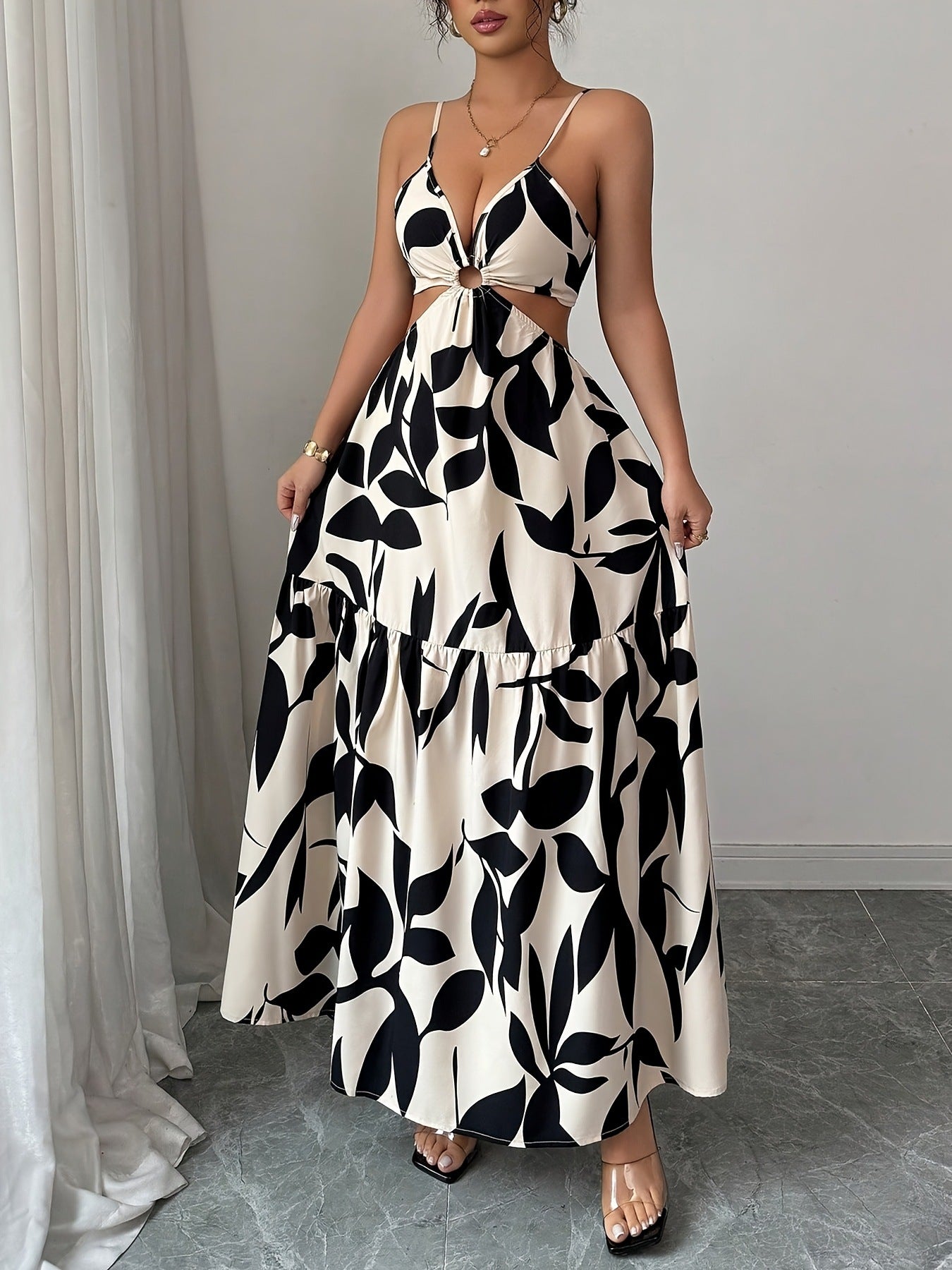 Floral Print Backless Maxi Dress
