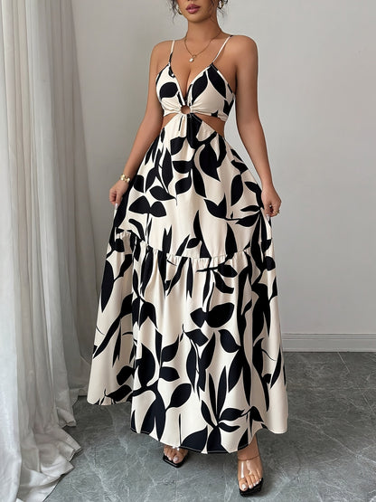 Floral Print Backless Maxi Dress