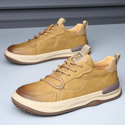 Genuine Leather Mens Casual Shoes Breathable Lace-Up Sneakers