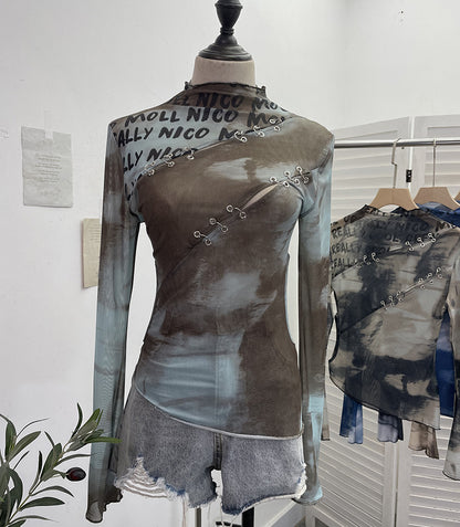 Hollow printed irregular mesh top