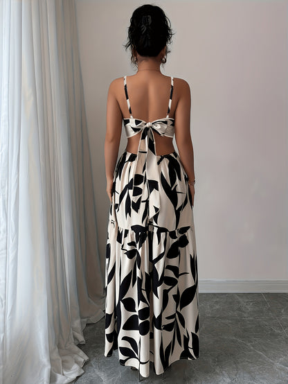Floral Print Backless Maxi Dress
