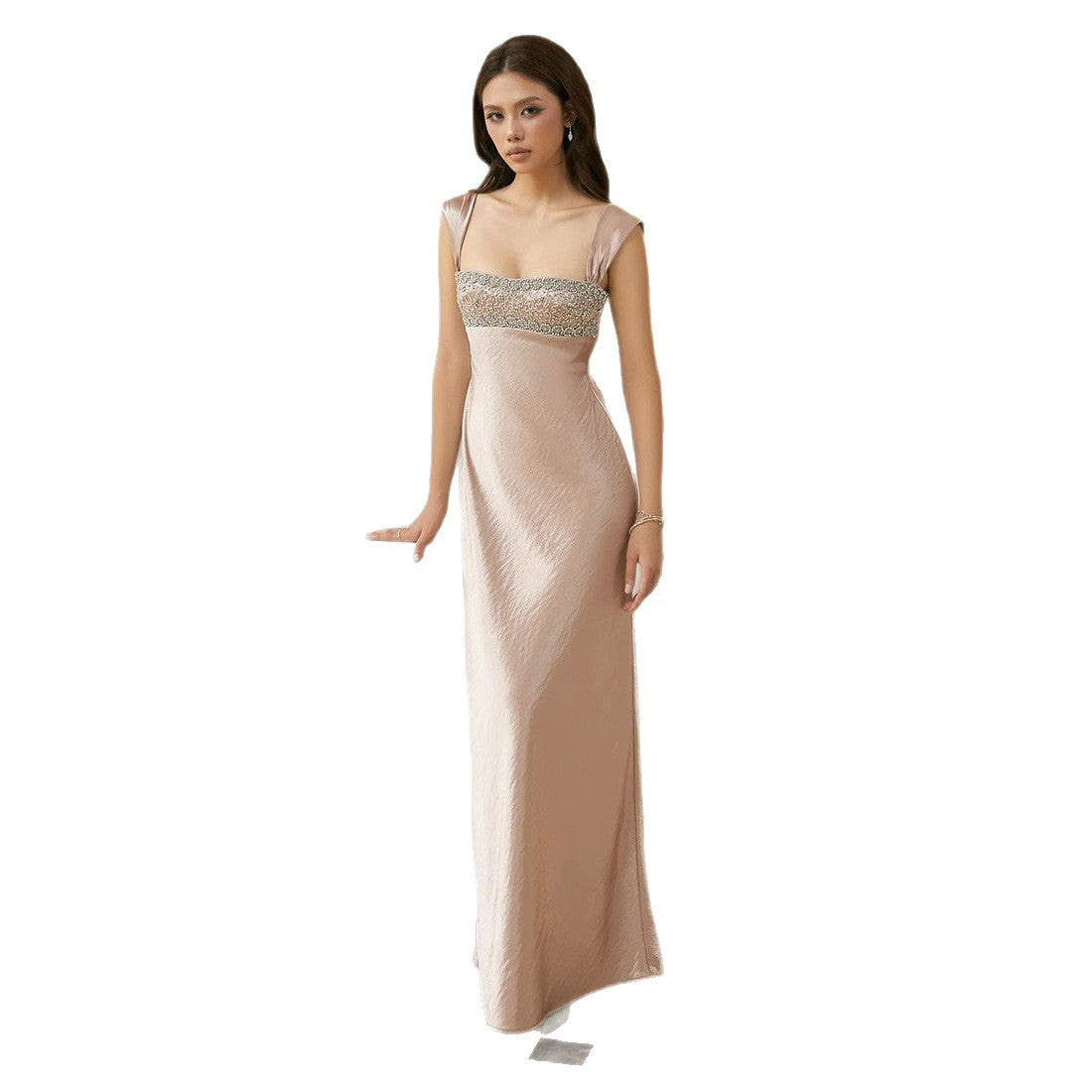 Elegant Rhinestone Backless Long Dress