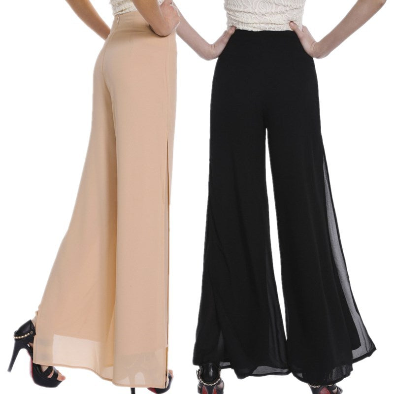 2025 spring and summer new chiffon pantskirt mesh loose harem straight casual pants plus size women's wide leg pants 1309