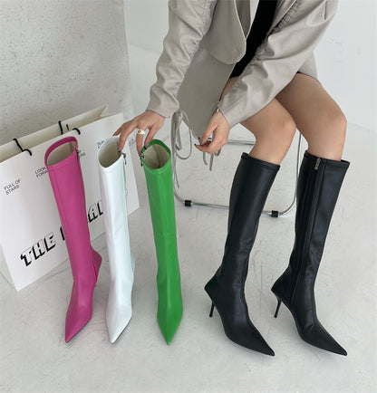 Autumn New Women's Boots Fashion Temperament Colorful Pointed Long Boots Slim Heels High Heels Boots