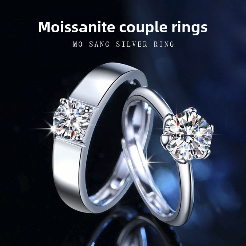 Classic Six-Claw Moissanite Silver Couple Ring