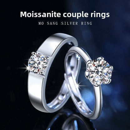 Classic Six-Claw Moissanite Silver Couple Ring