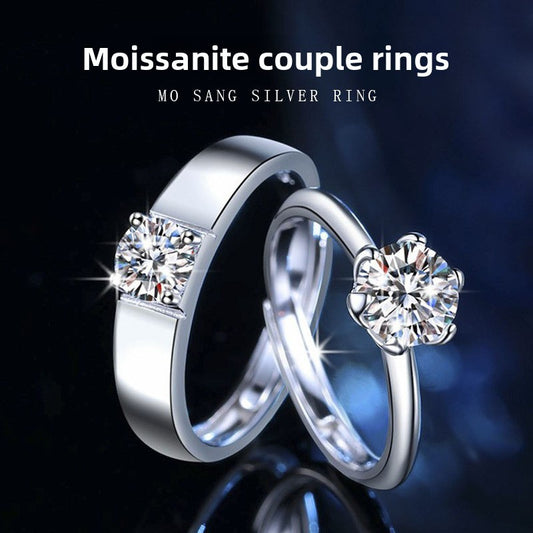 Classic Six-Claw Moissanite Silver Couple Ring