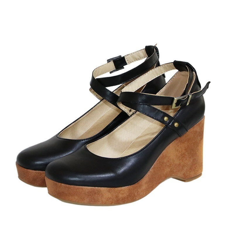 Womens Buckle Strap Wedge Heel Sandals